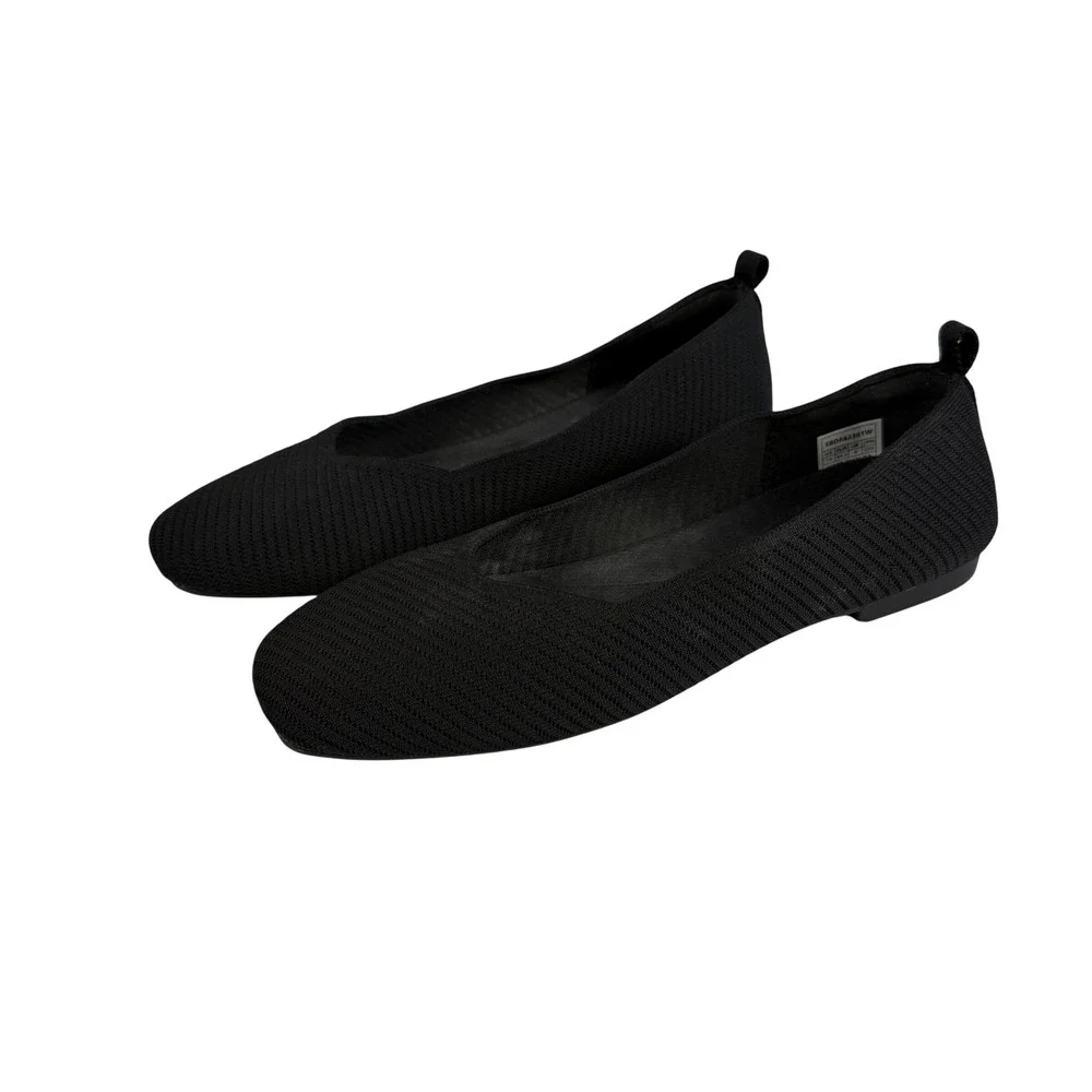 Burudani Black Knit‎ Square Toe Ballet Flats Womens US 10 UK 8 Casual Office